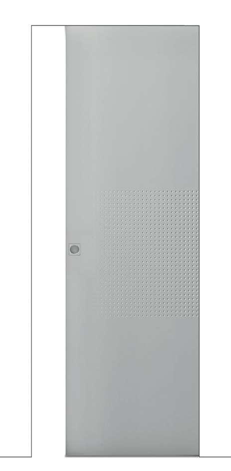 Flush-to-wall pocket sliding illustrated with a Millepunti door