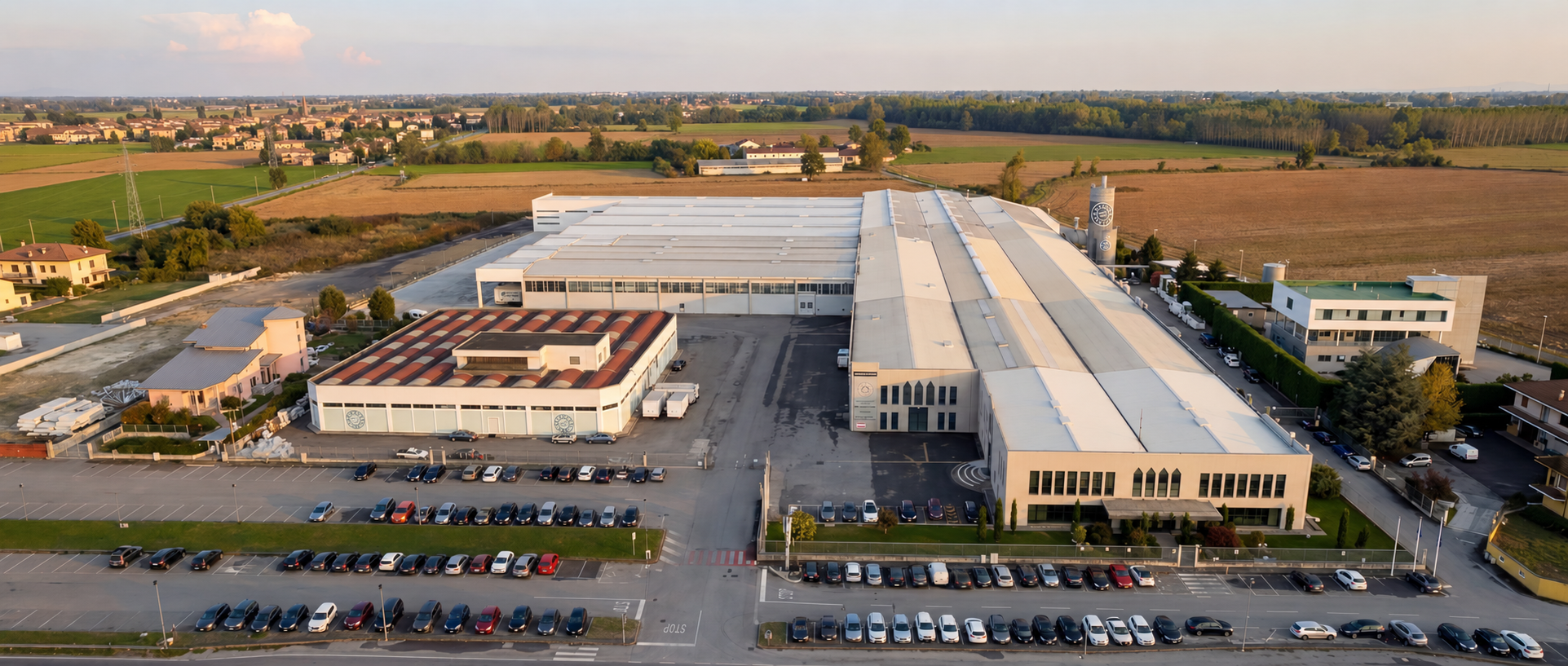 The Bertolotto factory and surrounding countryside in Torre San Giorgio, Italy.