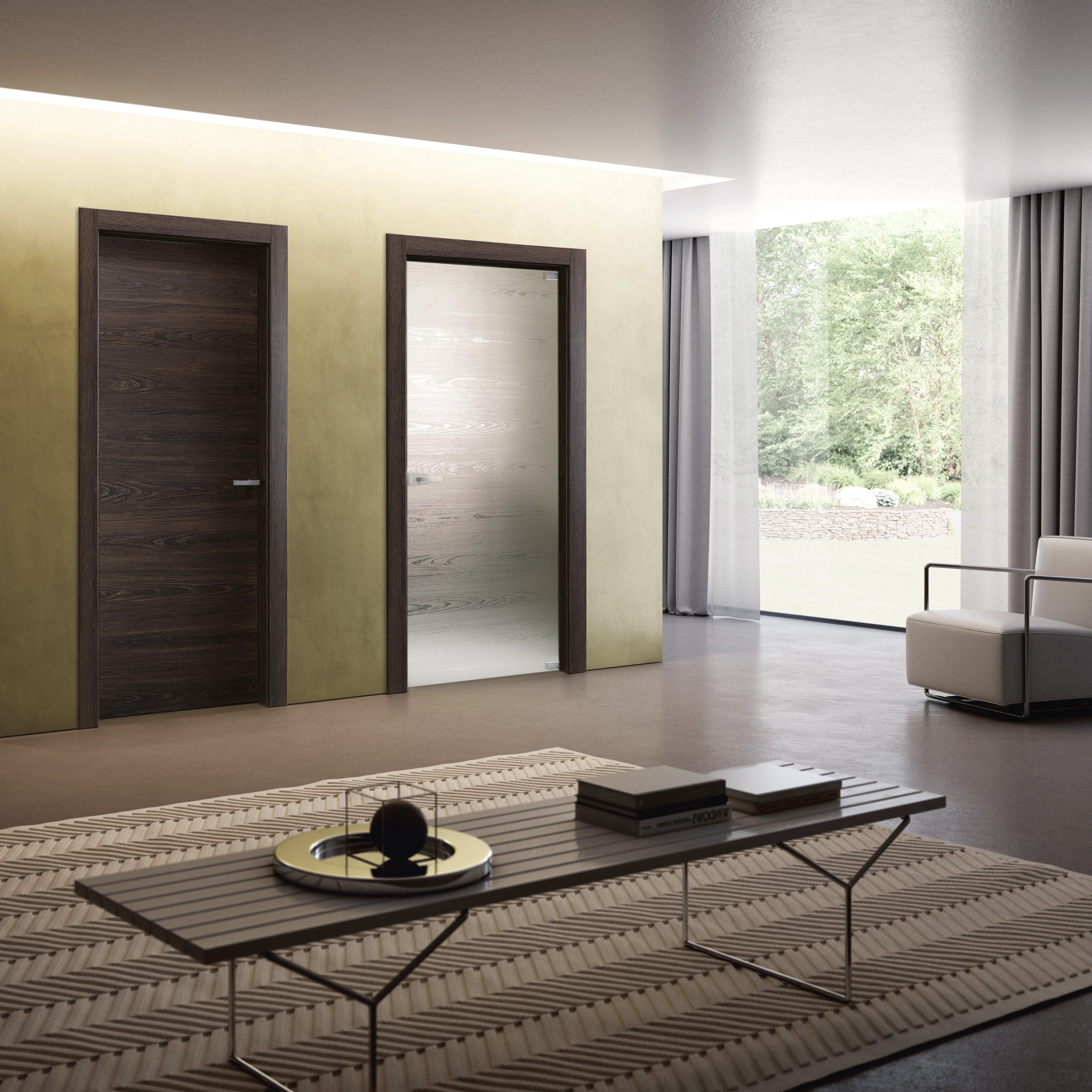 Bertolotto Materik 111M: coordinated dark solid and glazed doors