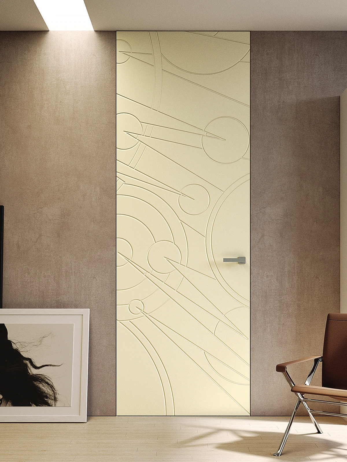 Bertolotto Costellazioni: incised door in a yellow interior