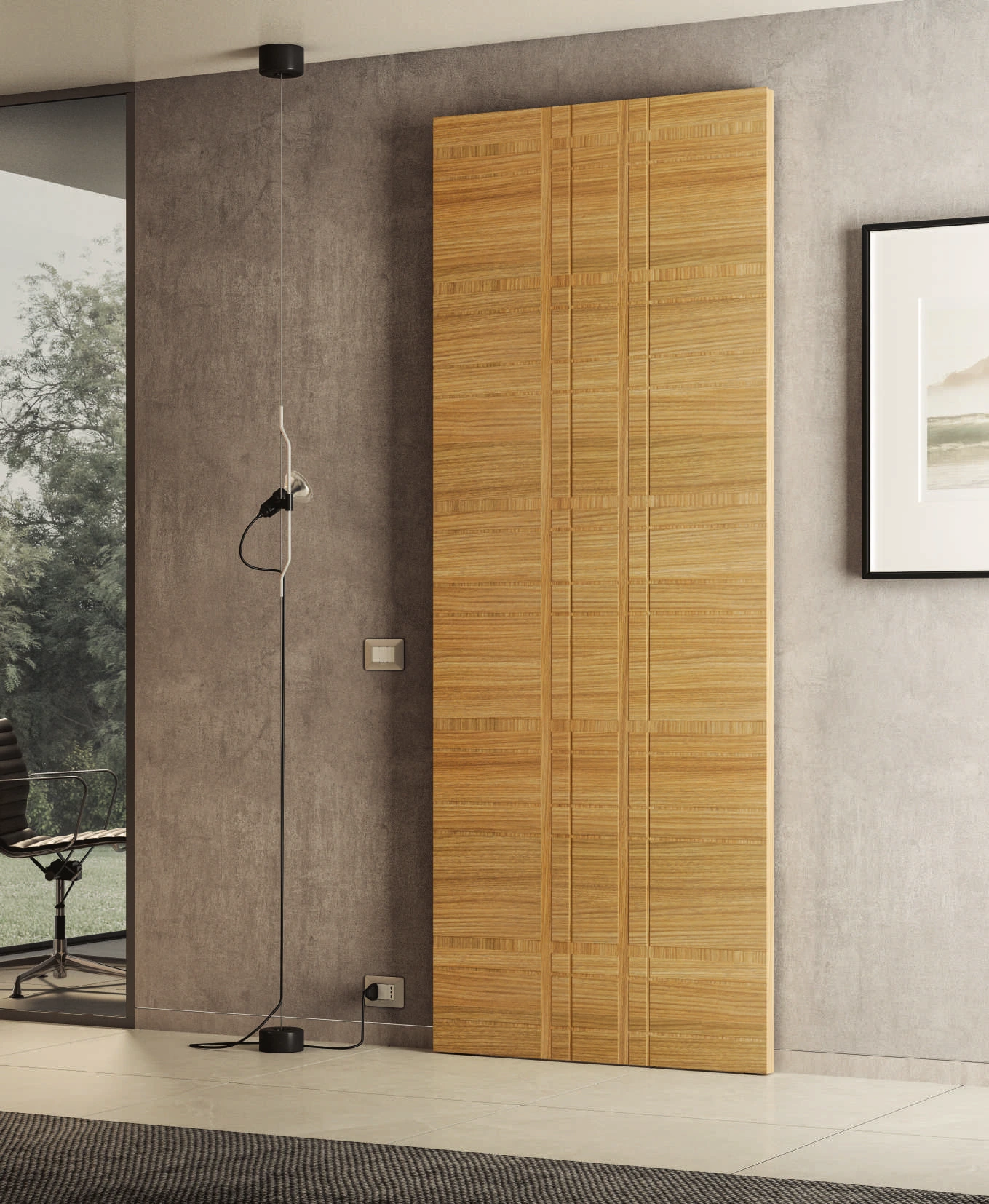 Bertolotto Intalya: full-height grid-pattern oak door closed