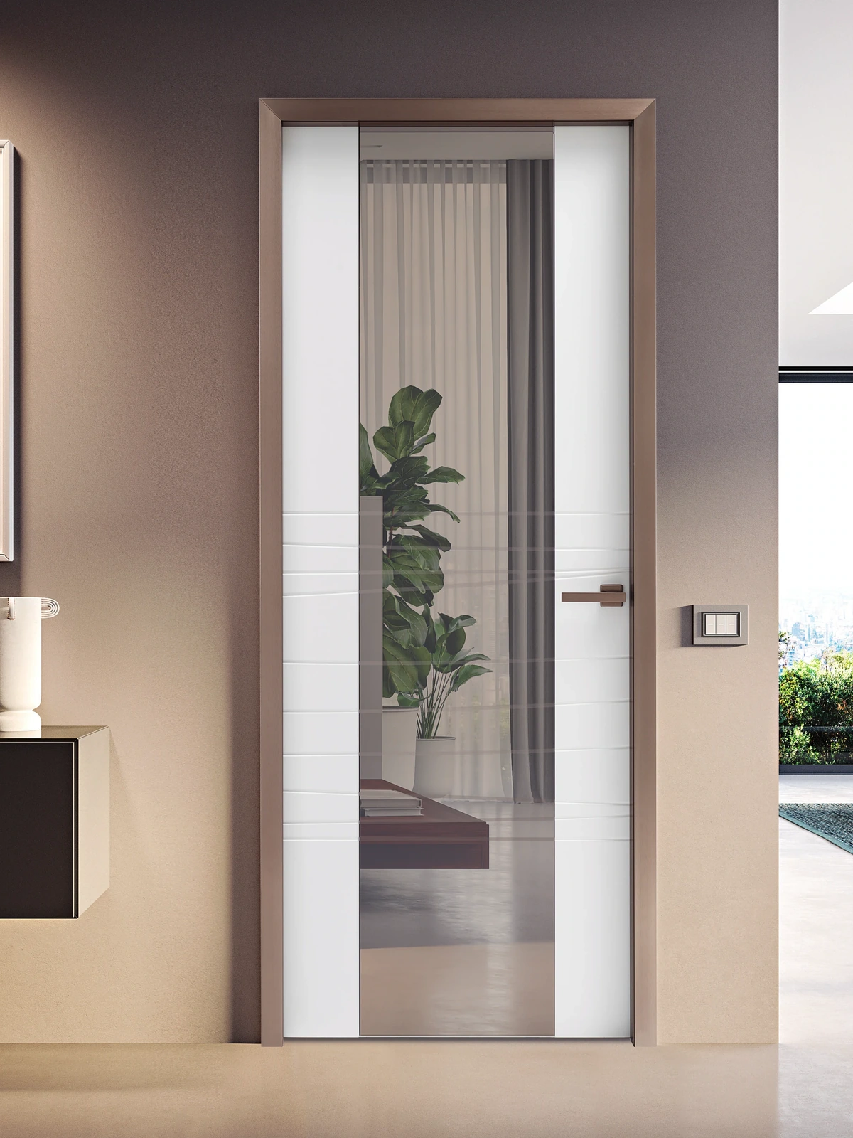 Bertolotto Reflex: mirrored door closed in a grey interior