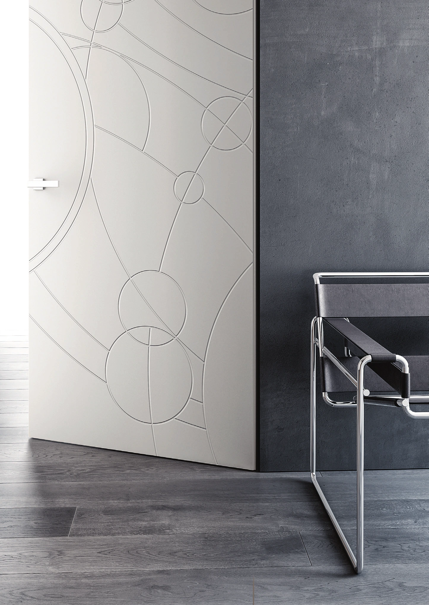 Bertolotto Costellazioni: circular incisions across the lower door
