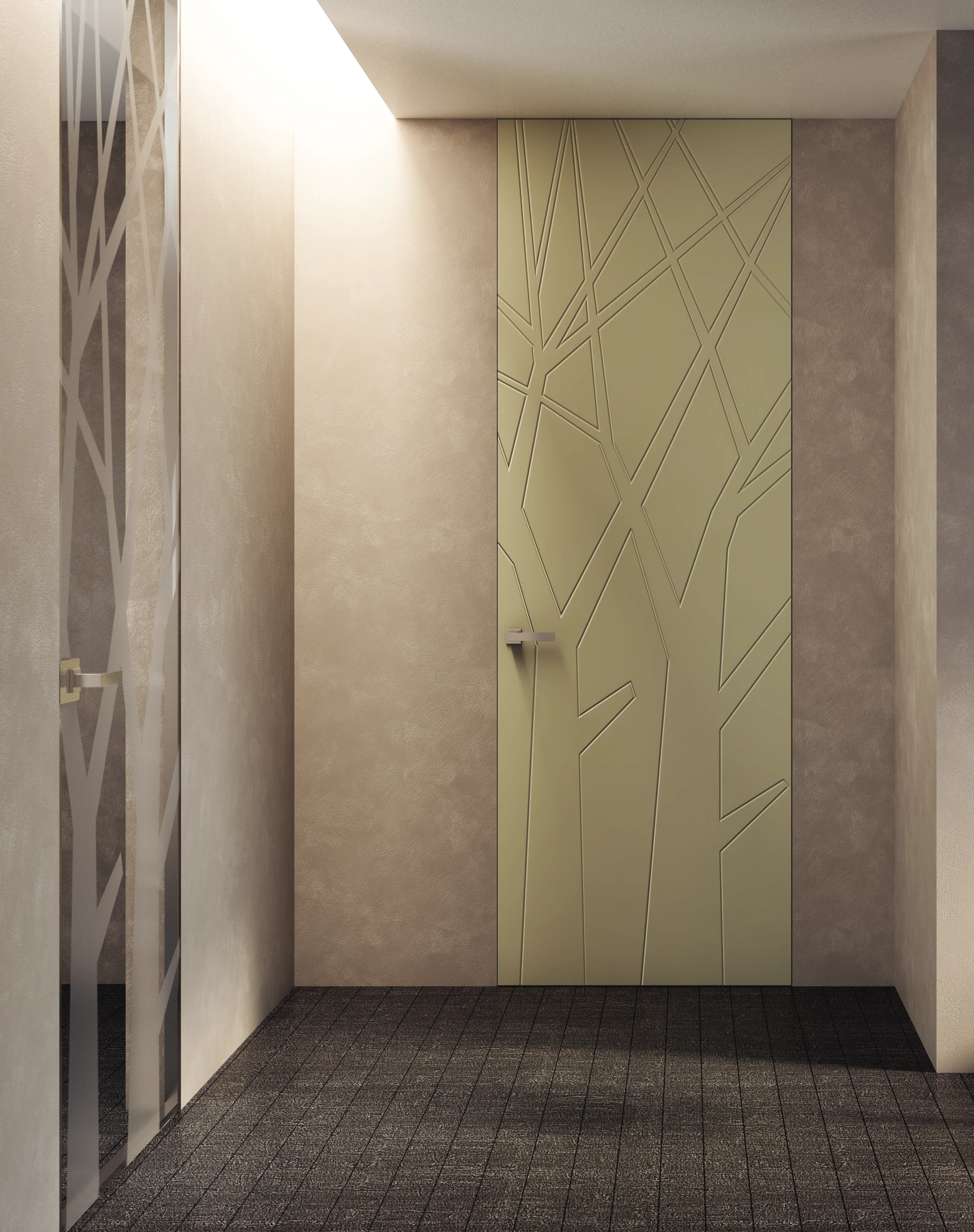 Bertolotto Arnaudo: branch-pattern door in a yellow and green interior