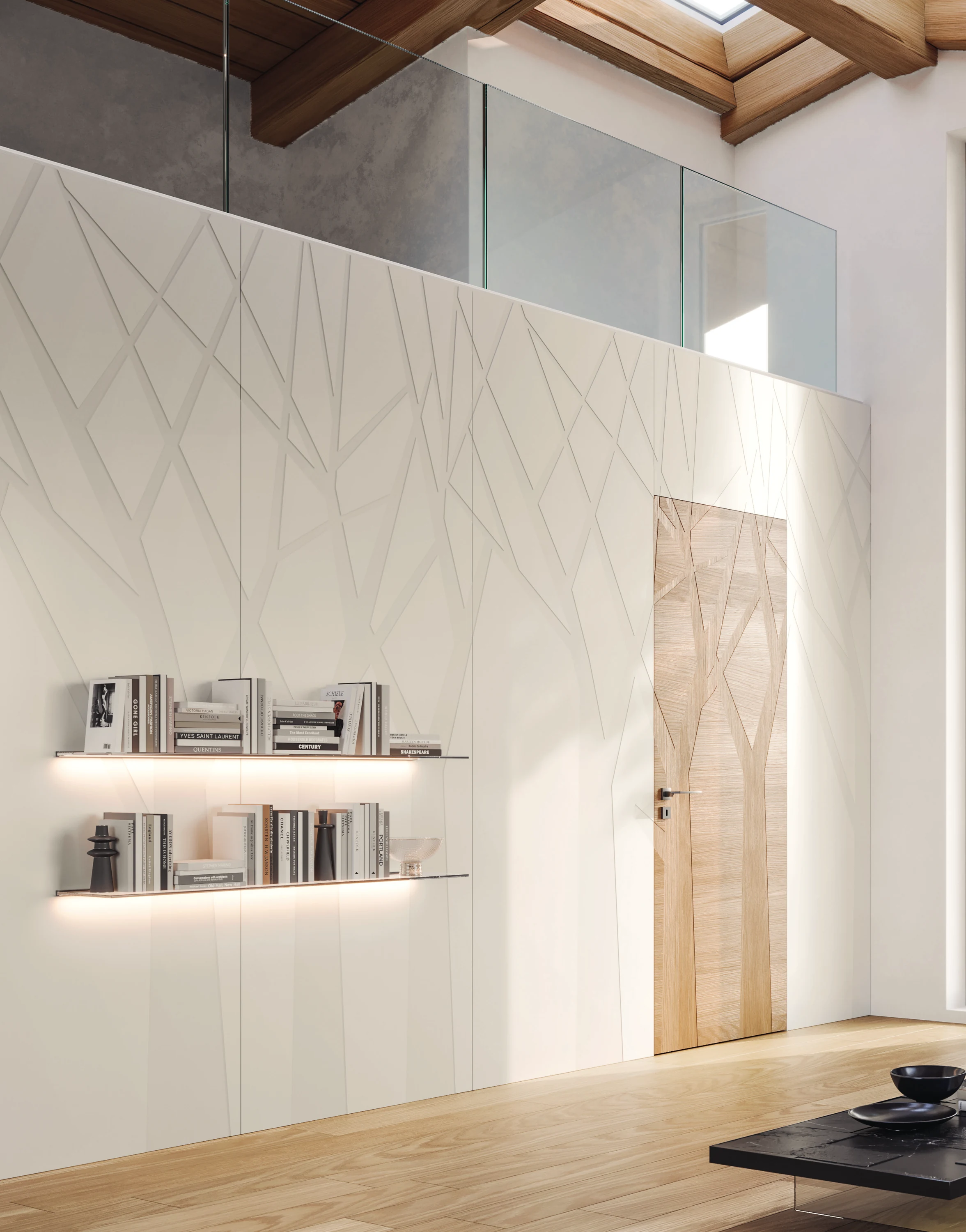 Bertolotto Arnaudo: branches continuing across matching wall panels