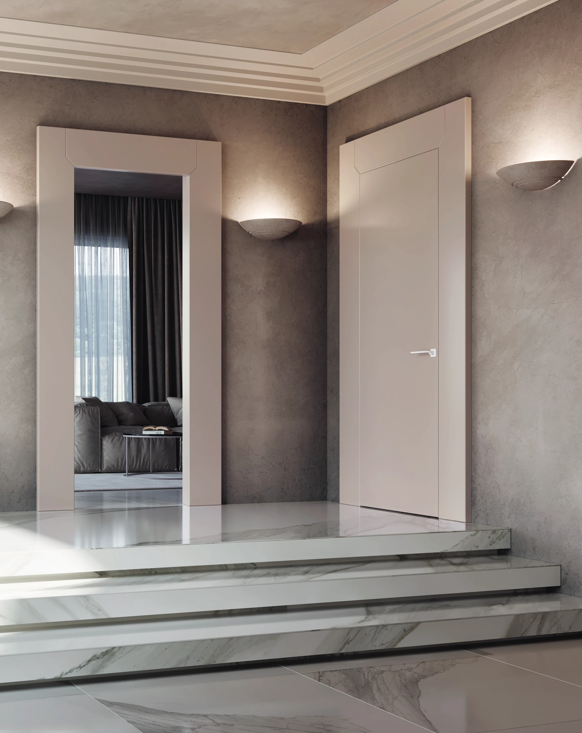 Bertolotto Aurea: double doors in a grey wall composition