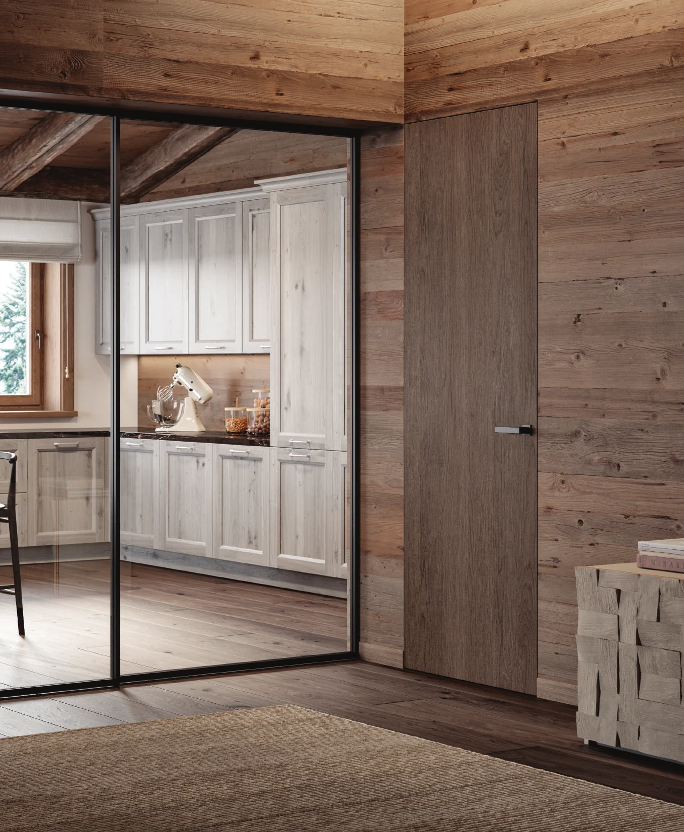 Bertolotto CL: walnut door within matching timber panels
