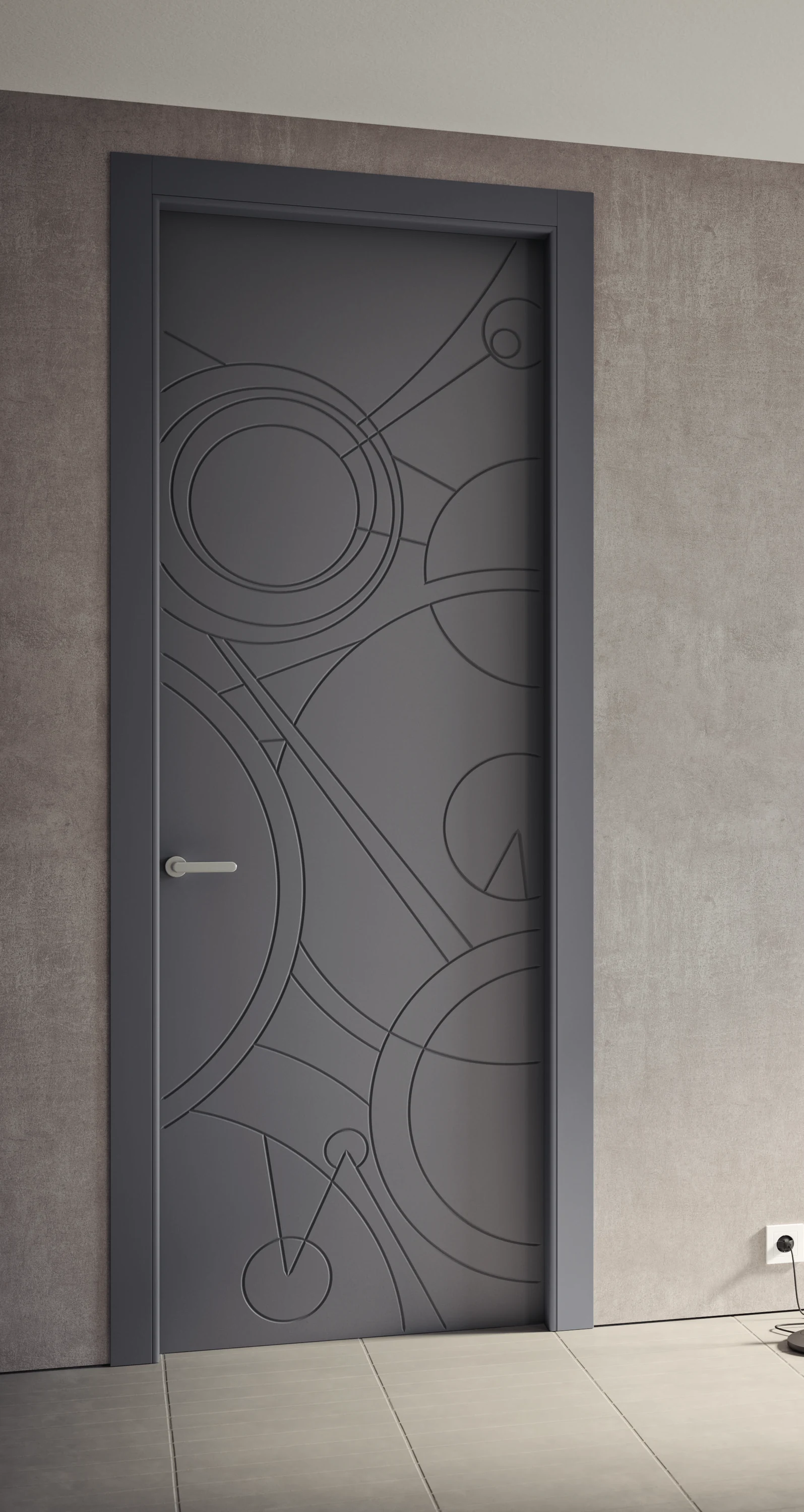 Bertolotto Costellazioni: dark geometric door in a framed opening