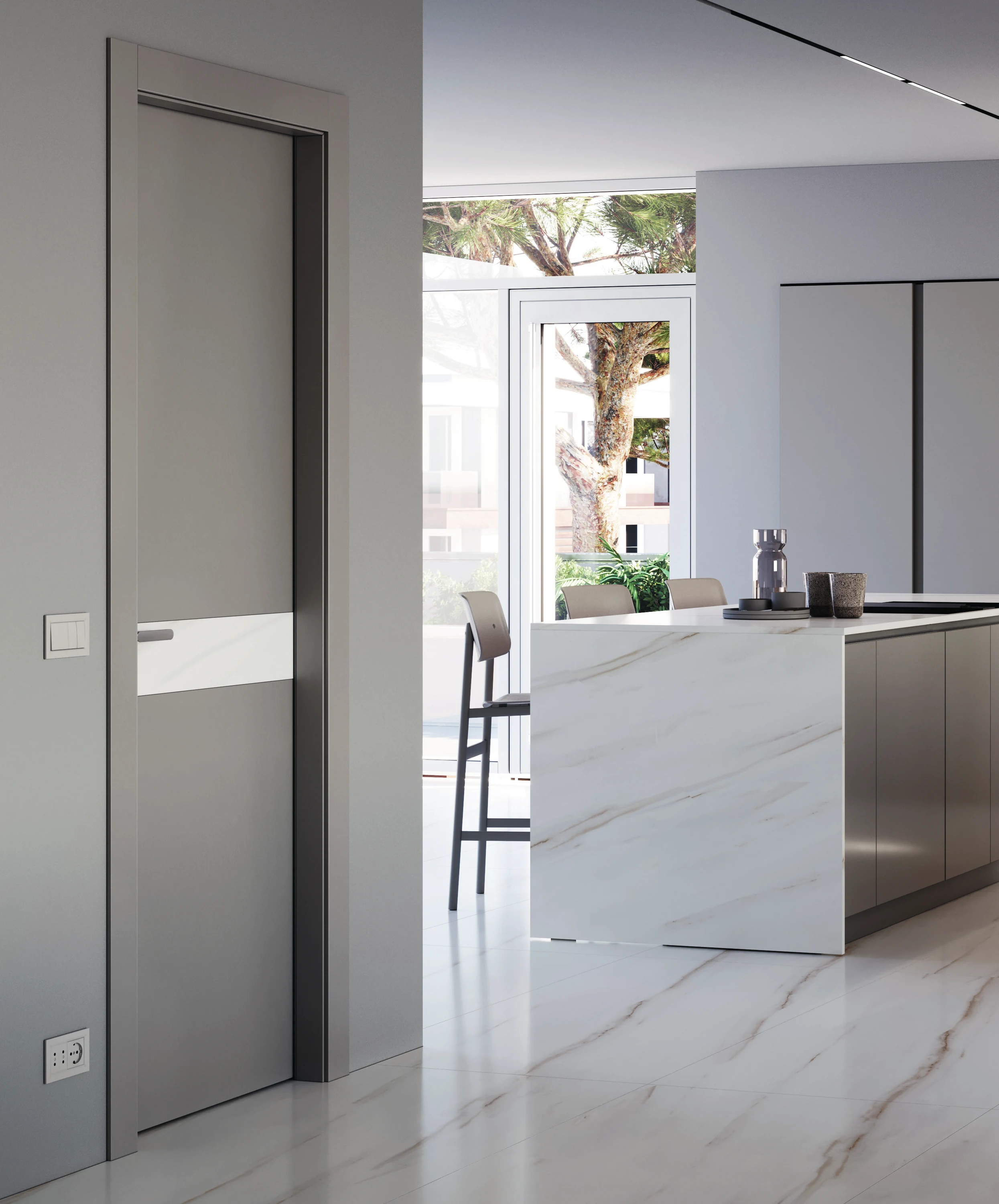 Bertolotto Fusion: pale ceramic and grey lacquered door