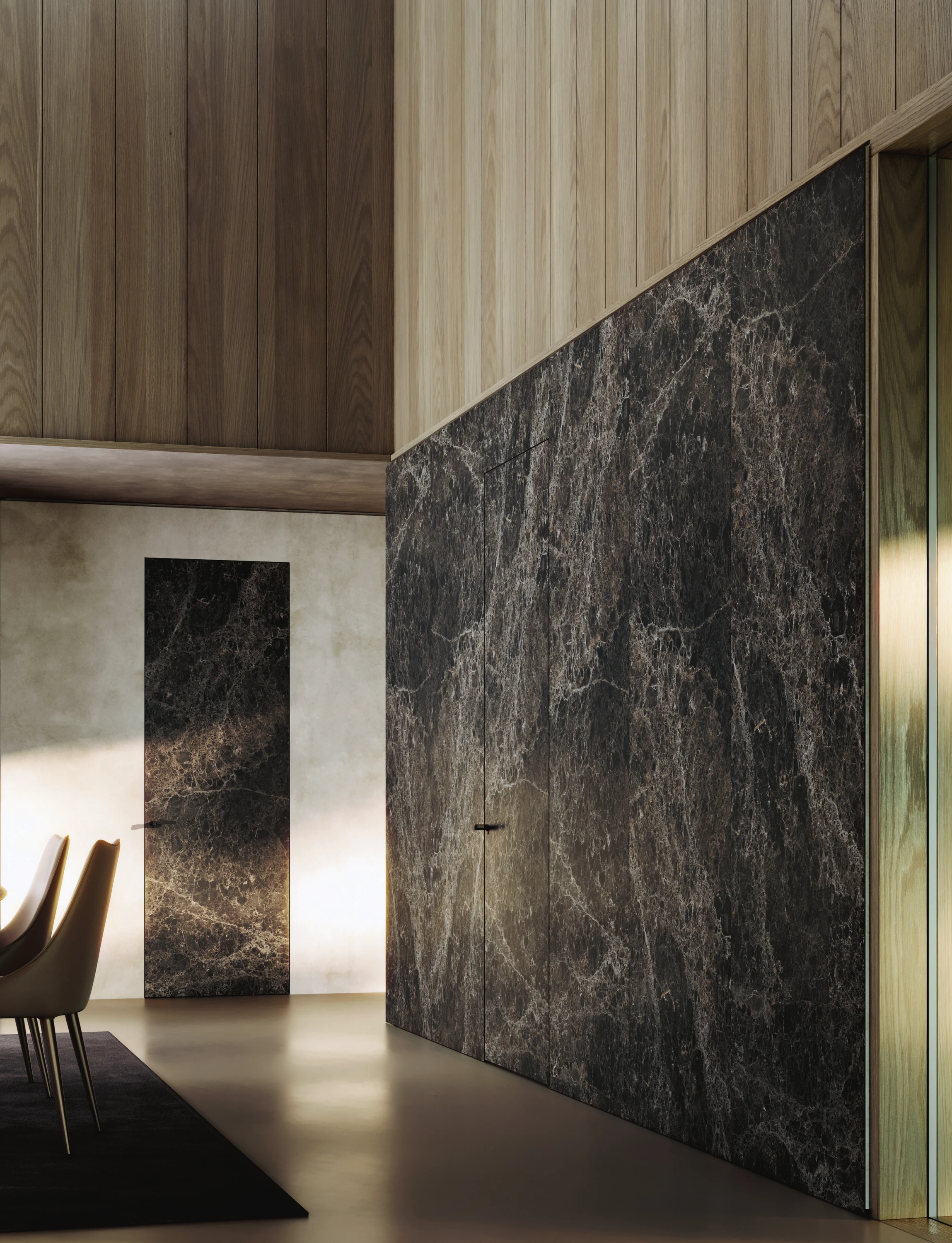 Bertolotto Fusion: veined ceramic door and wall panels
