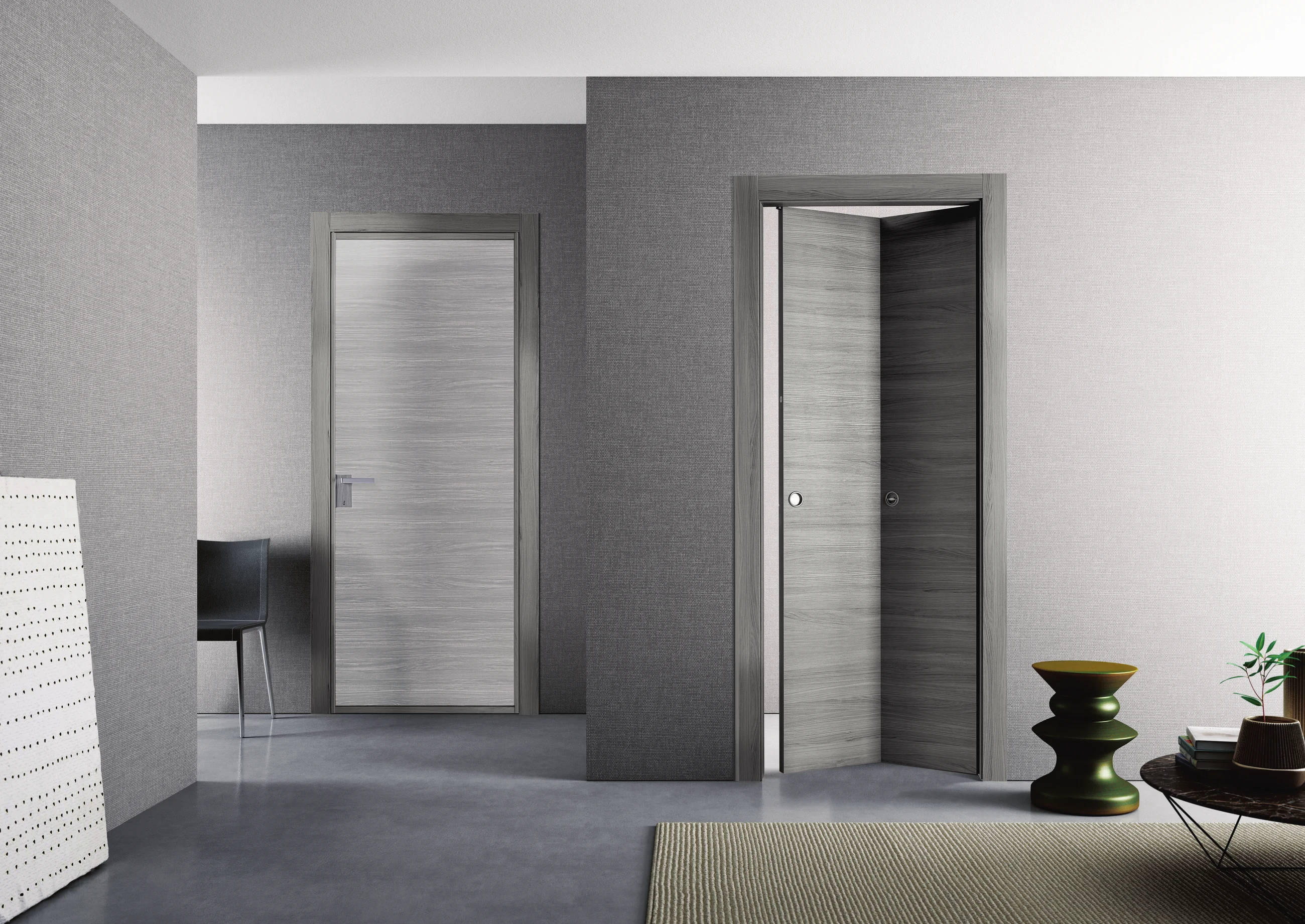 Bertolotto Grafite 111G: wood-effect doors along a hall