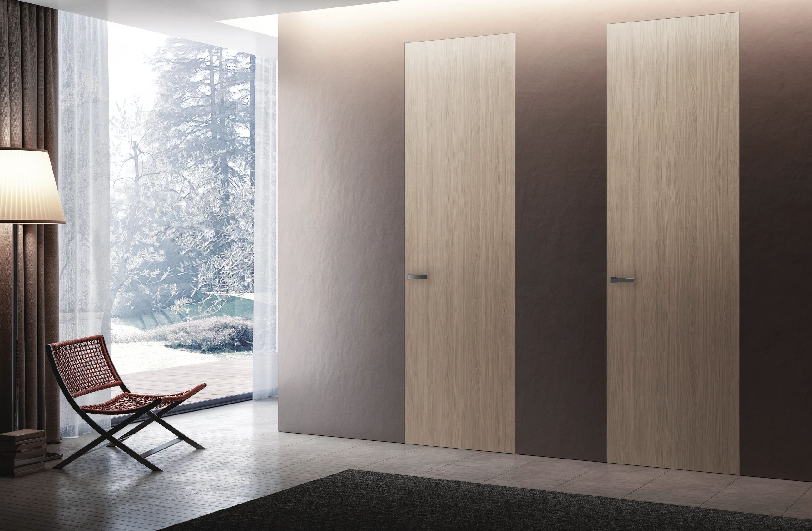 Bertolotto Grafite 111G: wood-effect door within matching panelling