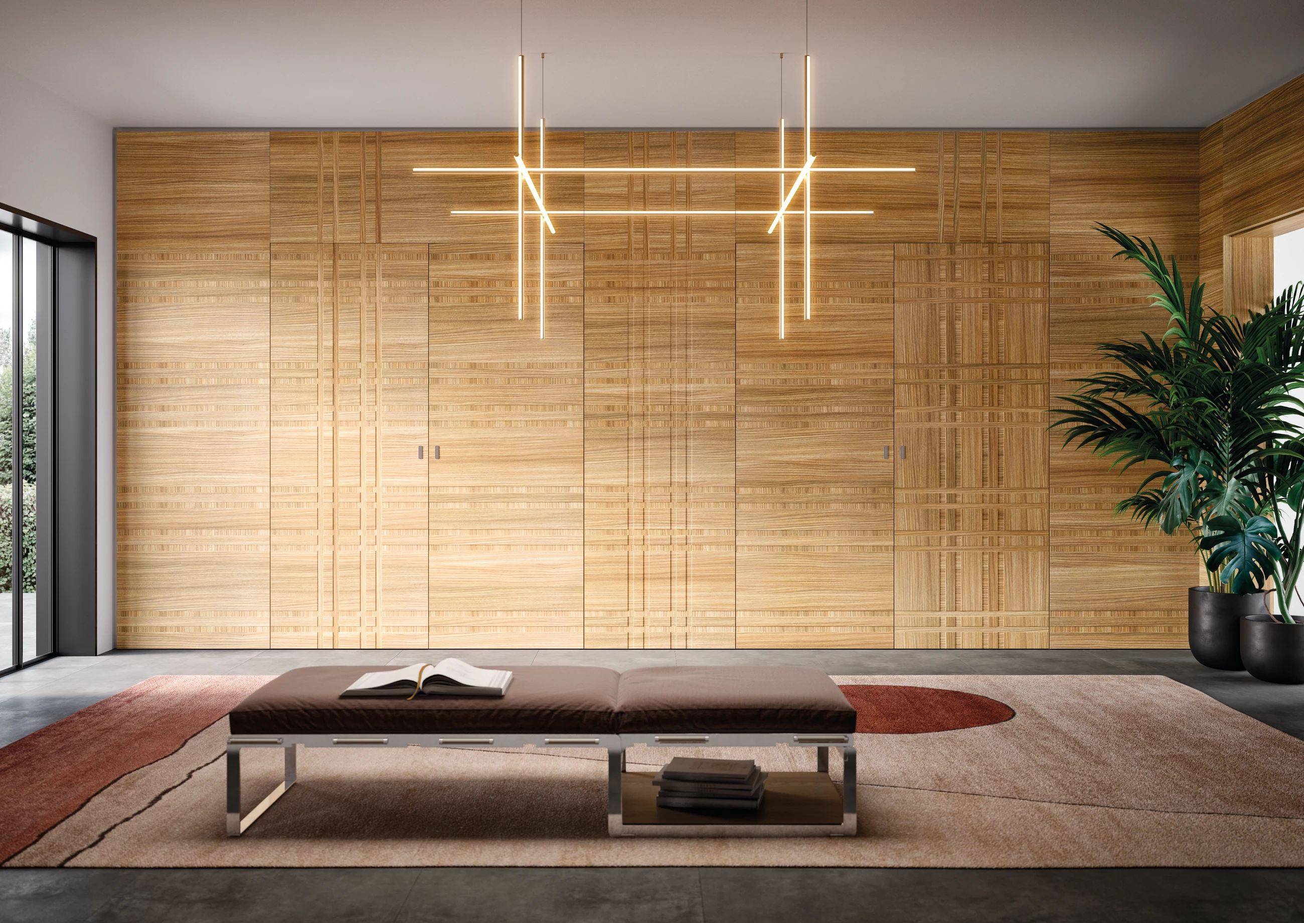 Bertolotto Intalya: damié oak door and matching geometric wall panels