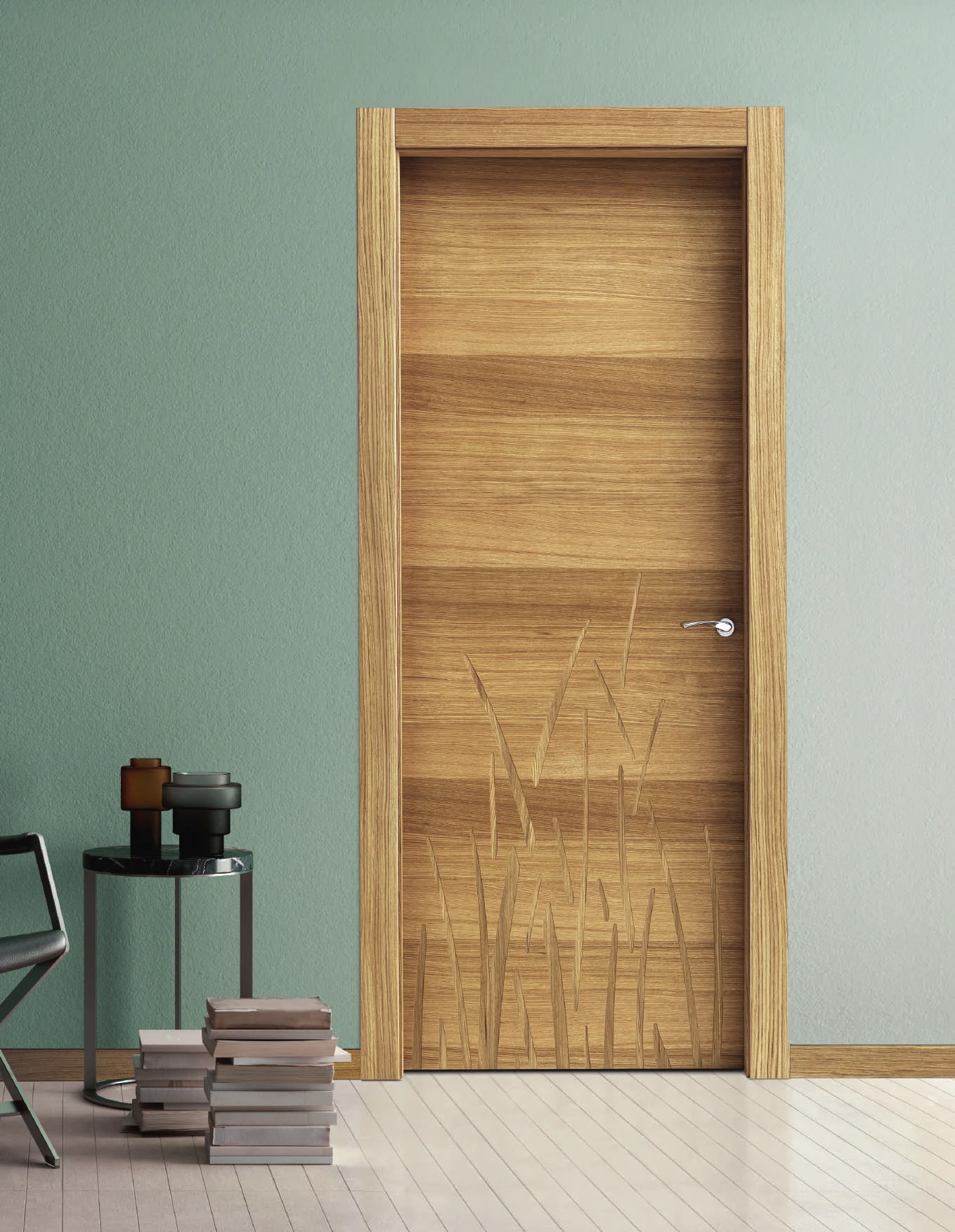 Bertolotto Intalya: grass oak door against a green wall