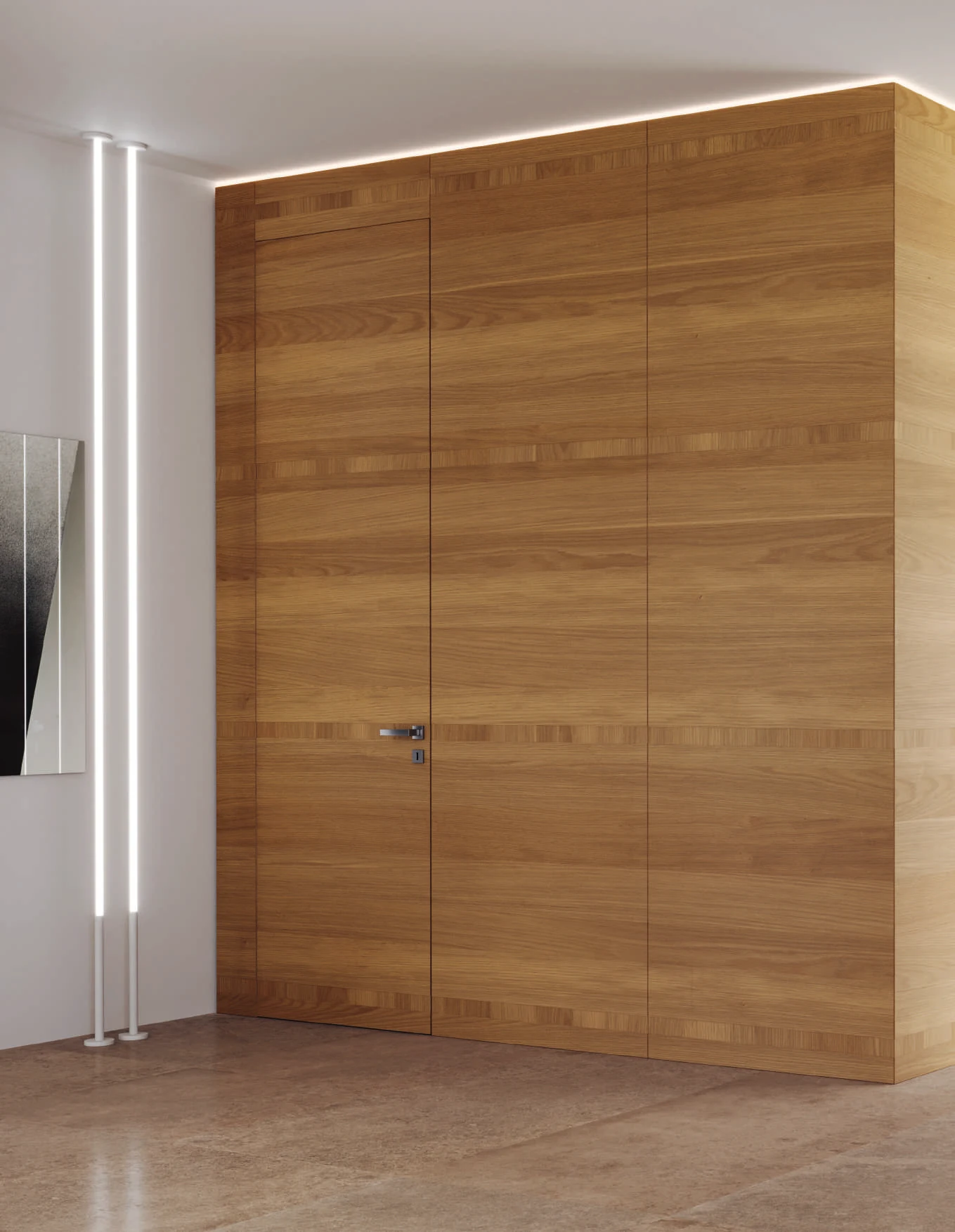 Bertolotto Intalya: tree pattern continuing into oak wall panels