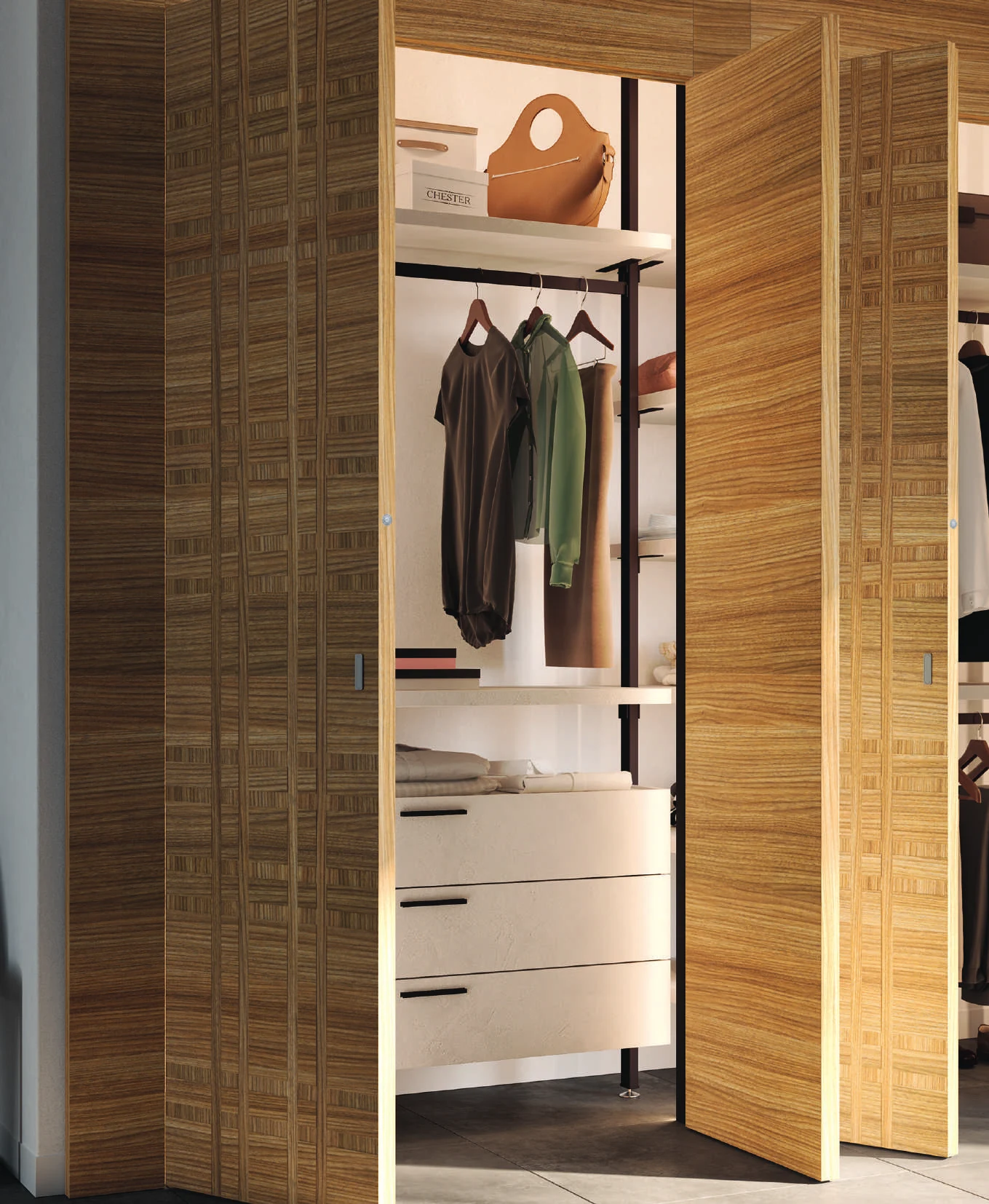 Bertolotto Intalya: oak door within a continuous wall composition