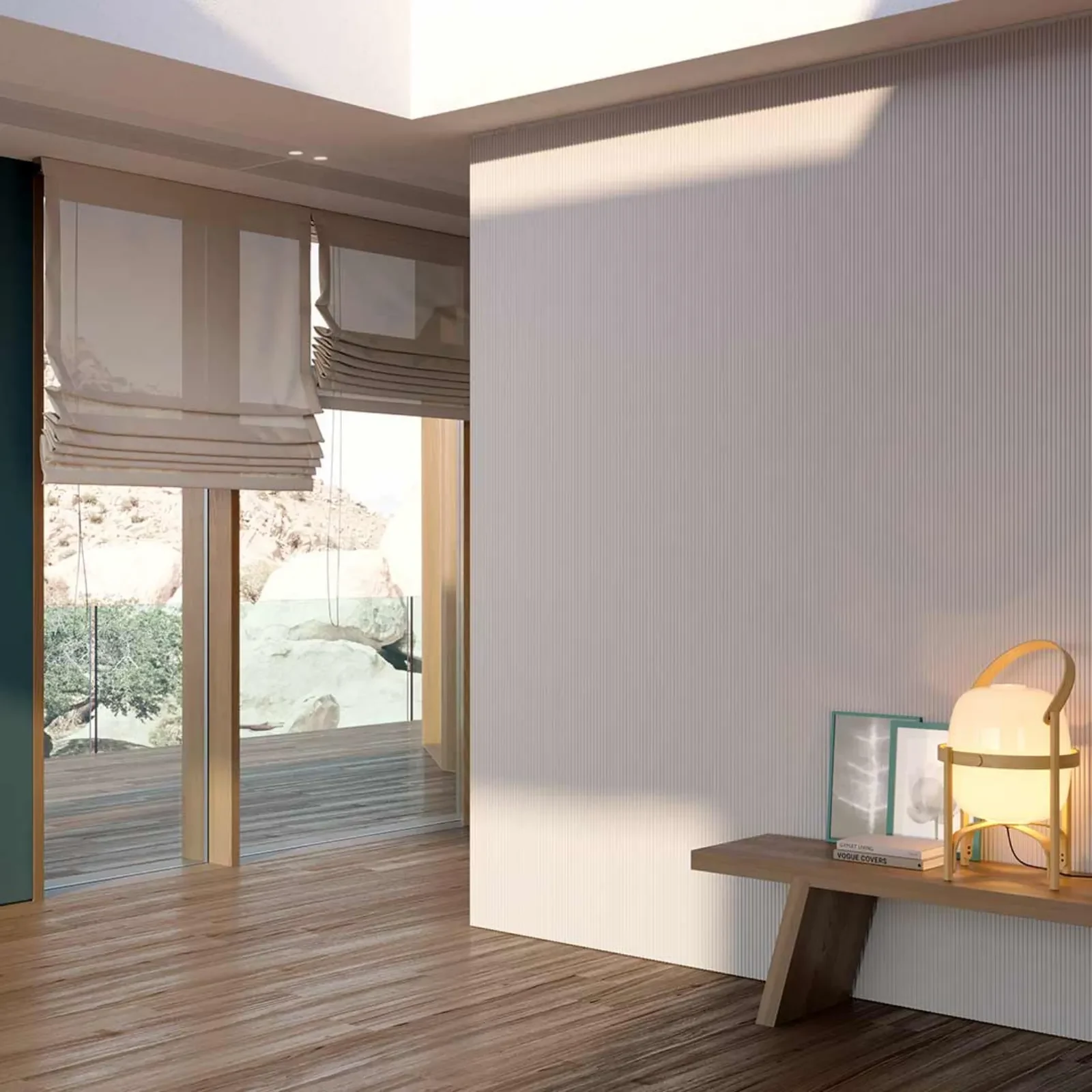 Bertolotto Millerighe: grooved door within neutral wall panelling