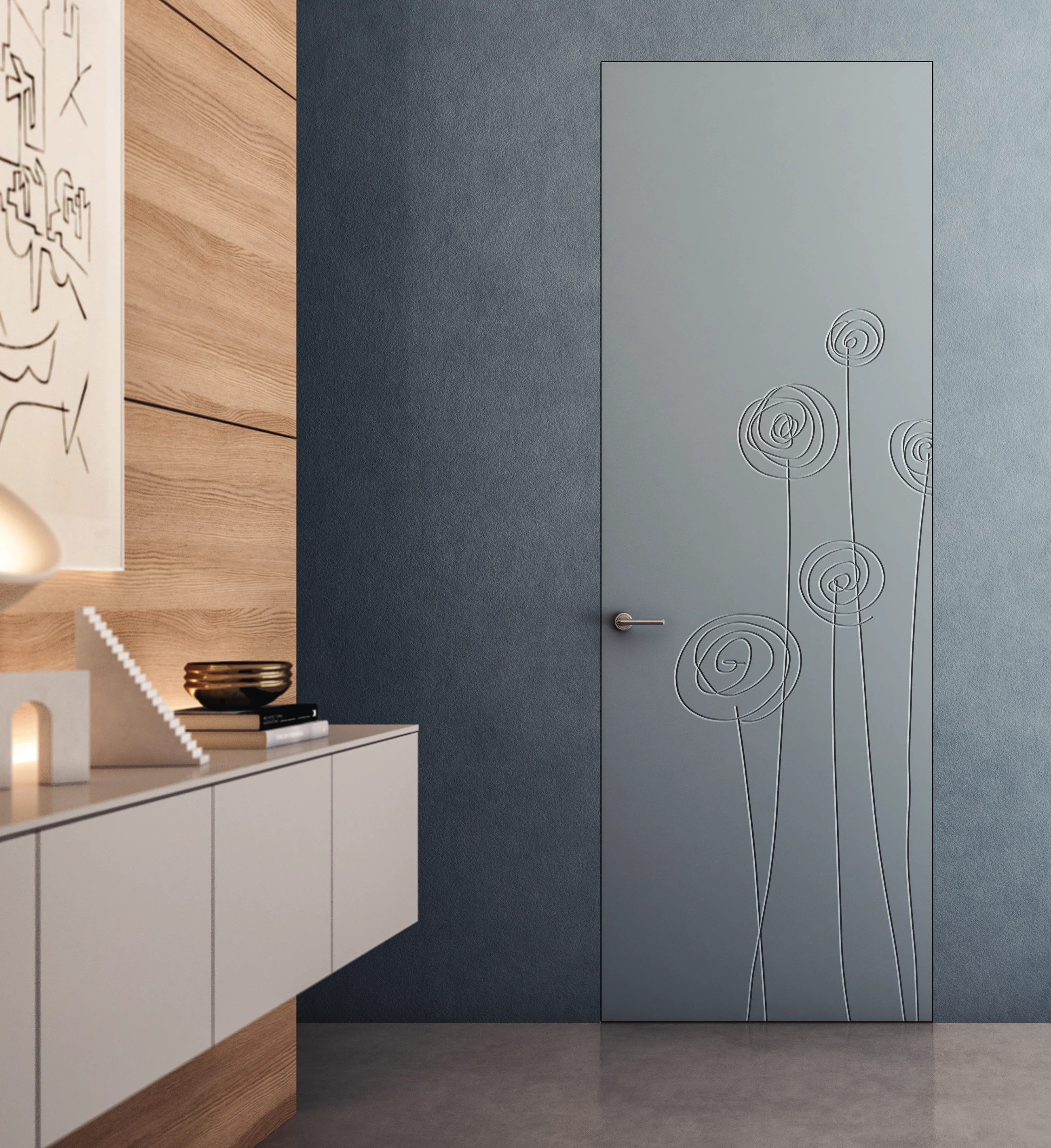 Bertolotto Natura: blue door with a dandelion motif