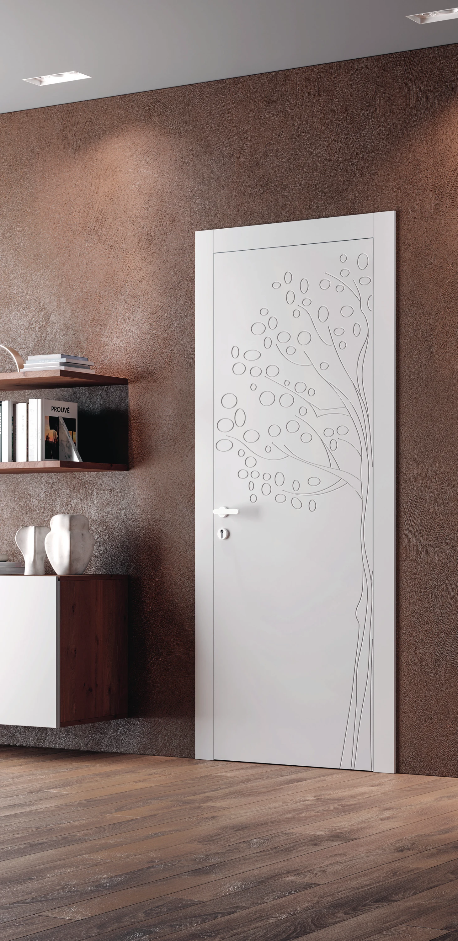 Bertolotto Natura: white door with a tree drawing
