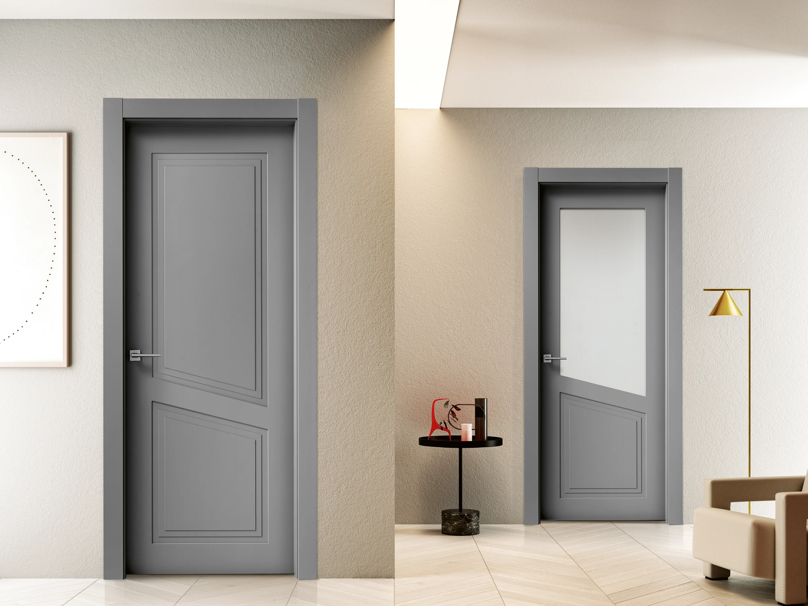 Bertolotto Panto Next: grey panelled door beside a matching glazed door