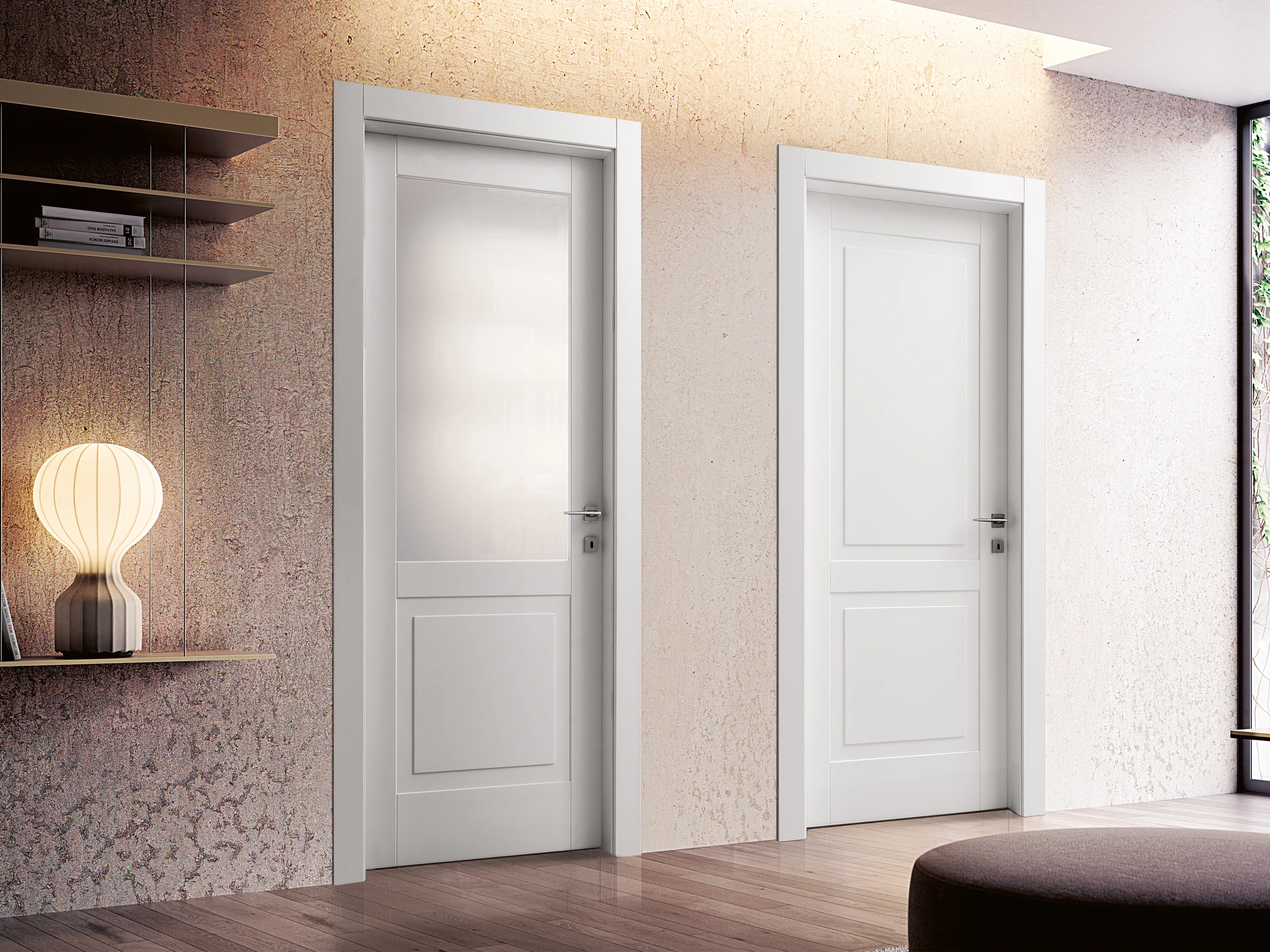 Bertolotto Panto Quadra: pair of white panelled and glazed doors