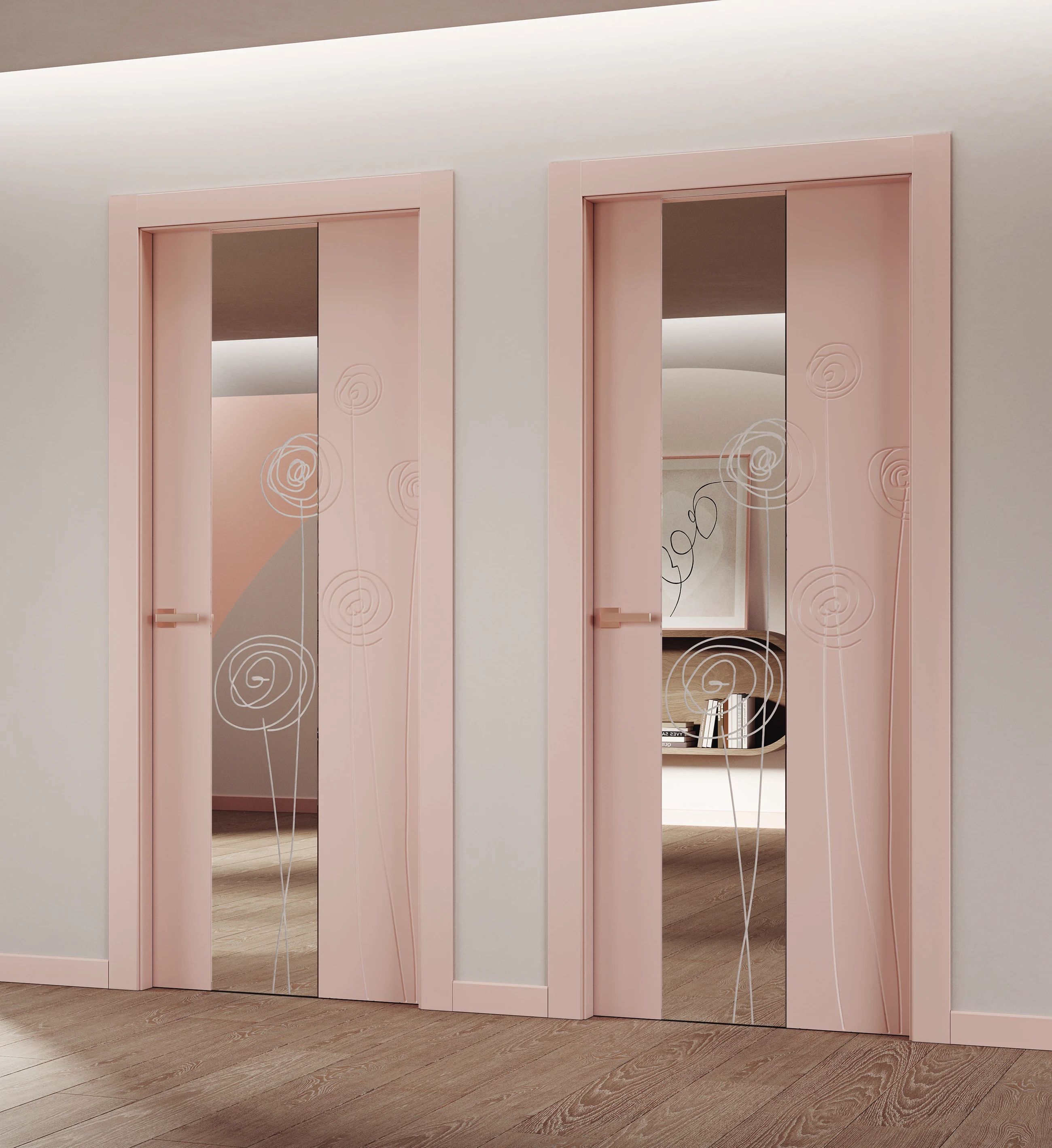 Bertolotto Reflex: pink lacquered doors with mirrors